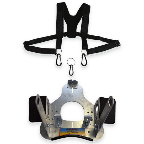Flying Tiger RC transmitter tray with two neoprene hand pads and a two-point shoulder harness