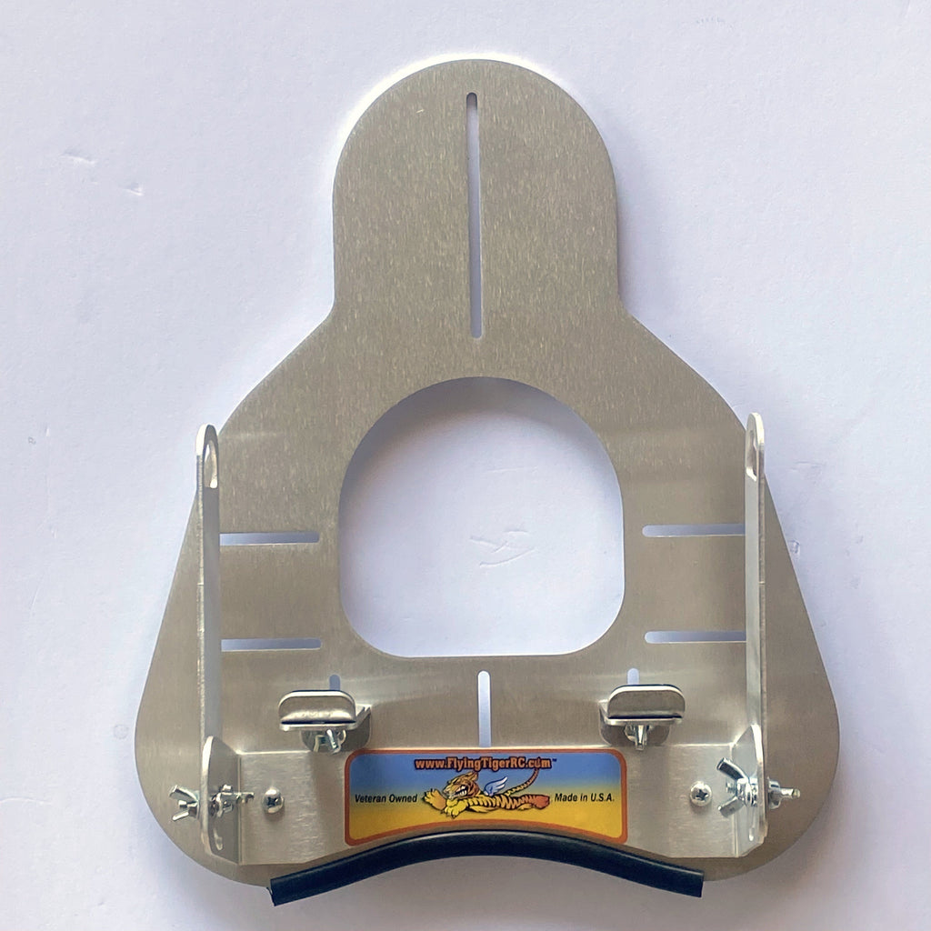 Flying Tiger RC aluminium transmitter tray, front view, without hand pads