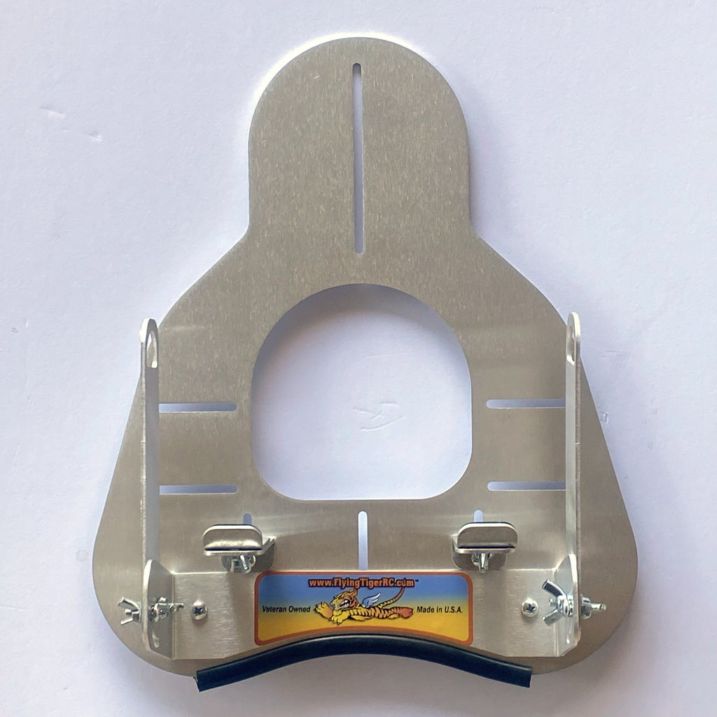 Flying Tiger RC aluminium transmitter tray, front view, without hand pads, alternate frame